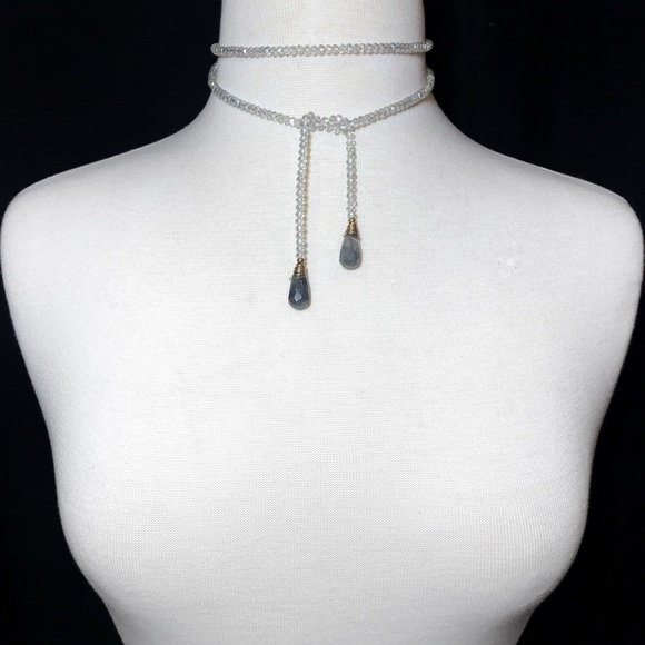 Light Grey Glass Stone Beaded Wrap Tie Necklace - Picture 3 of 7
